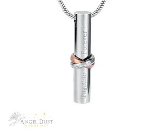 Together Forever Cylinder Cremation Ashes Necklace - Memorial Keepsake Urn. Free UK Delivery. Chain Included. Memorial Jewellery.