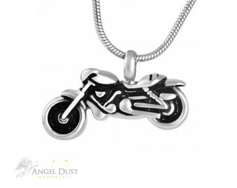 Motorbike Cremation Ashes Necklace - Memorial Keepsake Urn. Free UK Delivery. Chain Included. Memorial Jewellery.