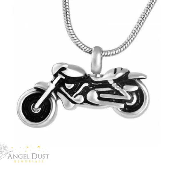 Motorbike Cremation Ashes Necklace - Memorial Keepsake Urn. Free UK Delivery. Chain Included. Memorial Jewellery.