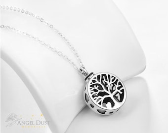 Sterling Silver Tree of life Heart Cremation Ashes Necklace - Memorial Keepsake Urn. Free UK Delivery. Chain Included.