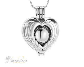 Heart Wing Locket Cremation Ashes Necklace (different colours available) - Memorial Keepsake Urn. Free UK Delivery.