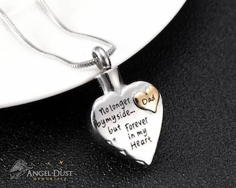 Dad No Longer By My Side Cremation Ashes Necklace - Memorial Keepsake Urn. Free UK Delivery. Chain Included.  Memorial Jewellery.