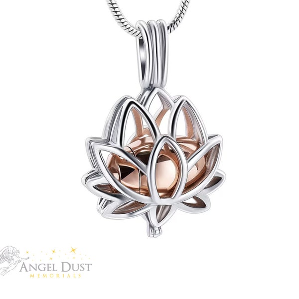 Lotus Flower Locket Cremation Ashes Necklace - Memorial Keepsake Urn. Free UK Delivery. Chain Included.