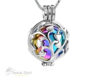 Rainbow Tree of life Locket Cremation Ashes Necklace - Memorial Keepsake Urn. Free UK Delivery. Snake Chain Included.