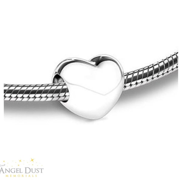 Silver Heart to fit on charm bracelet - Cremation ashes charm - Memorial Keepsake Urn jewellery. Free UK Delivery.