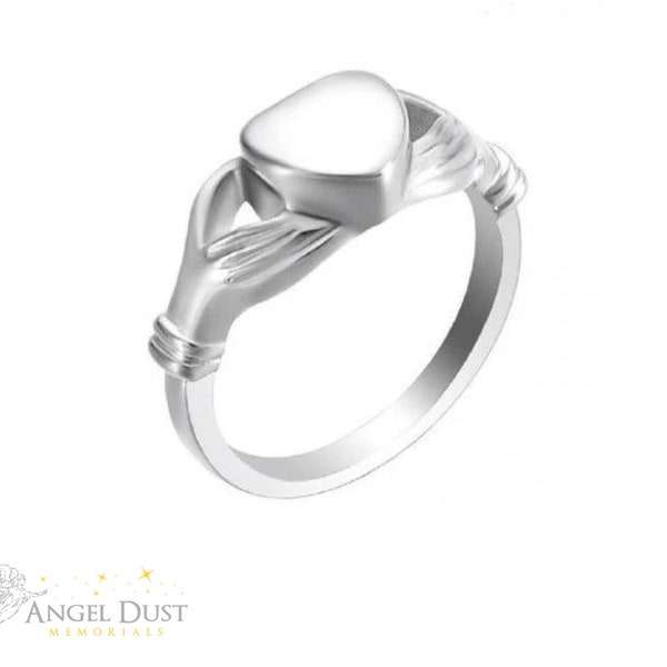 Heart in Hand Cremation Ashes Ring - Memorial Keepsake Urn. Free UK Delivery. Memorial Jewellery.