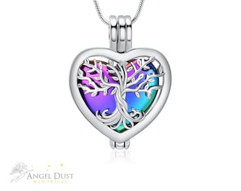 Tree Of Life Locket Cremation Ashes Necklace - Colour Variants Available - Memorial Keepsake Urn. Free UK Delivery. Chain Included.