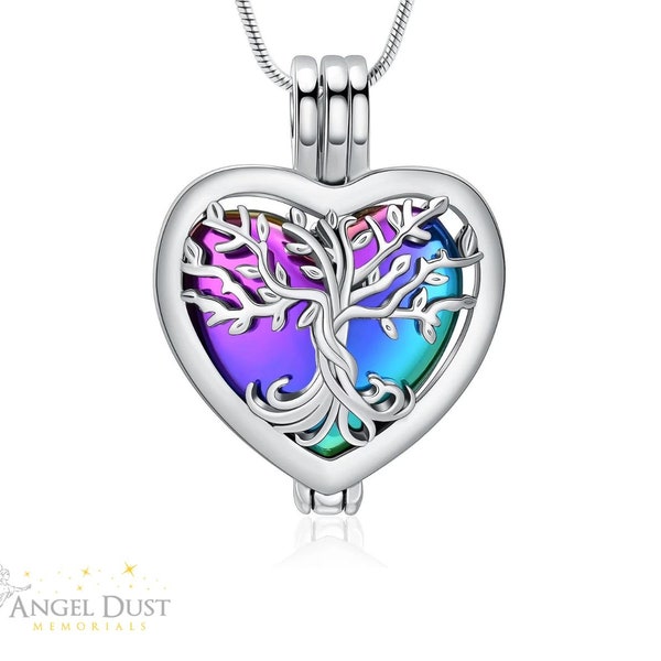 Tree Of Life Locket Cremation Ashes Necklace - Colour Variants Available - Memorial Keepsake Urn. Free UK Delivery. Chain Included.