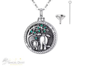 925 Elephant Tree Of Life Cremation Ashes Necklace - Memorial Keepsake Urn. Free UK Delivery. Chain Included.