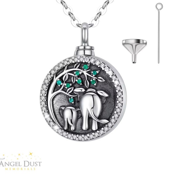 925 Olifant Levensboom Crematie Asketting - Memorial Keepsake Urn. Gratis Britse levering. Ketting inbegrepen.