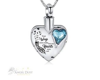 Your Wings Were Ready - Blue Stone Cremation Ashes Necklace - Memorial Keepsake Urn. Free UK Delivery. Chain Included.