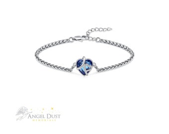 Elegant Heart Cremation Ashes urn Bracelet Blue Stone - Memorial Keepsake. Free UK Delivery. Free Filling Kit - Memorial Jewellery