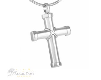 Silver Cross Cremation Ashes Necklace - Memorial Keepsake Urn. Free UK Delivery. Chain Included.  Memorial Jewellery.