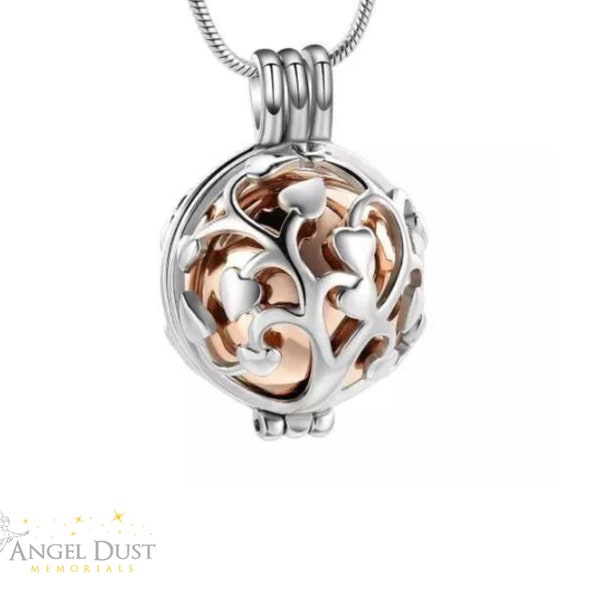 Rose Gold Tree of life Locket  Cremation Ashes Necklace - Memorial Keepsake Urn. Free UK Delivery. Snake Chain Included.