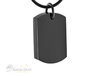 Plain Black Dog Tag Cremation Ashes Necklace - Memorial Keepsake Urn. Free UK Delivery. Chain Included.  Memorial Jewellery.