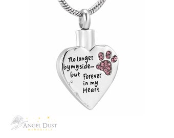 Pink Paw Print Cat - Dog Cremation Ashes Necklace - Memorial Keepsake Urn. . Free UK Delivery. Chain Included.  Memorial Jewellery.