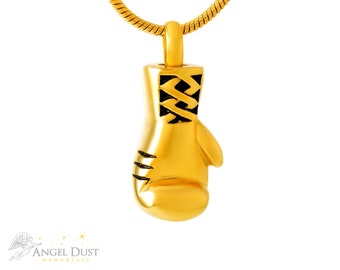 Gold Boxing Glove Cremation Ashes Necklace - Memorial Keepsake Urn. Free UK Delivery. Chain Included. Memorial Jewellery.