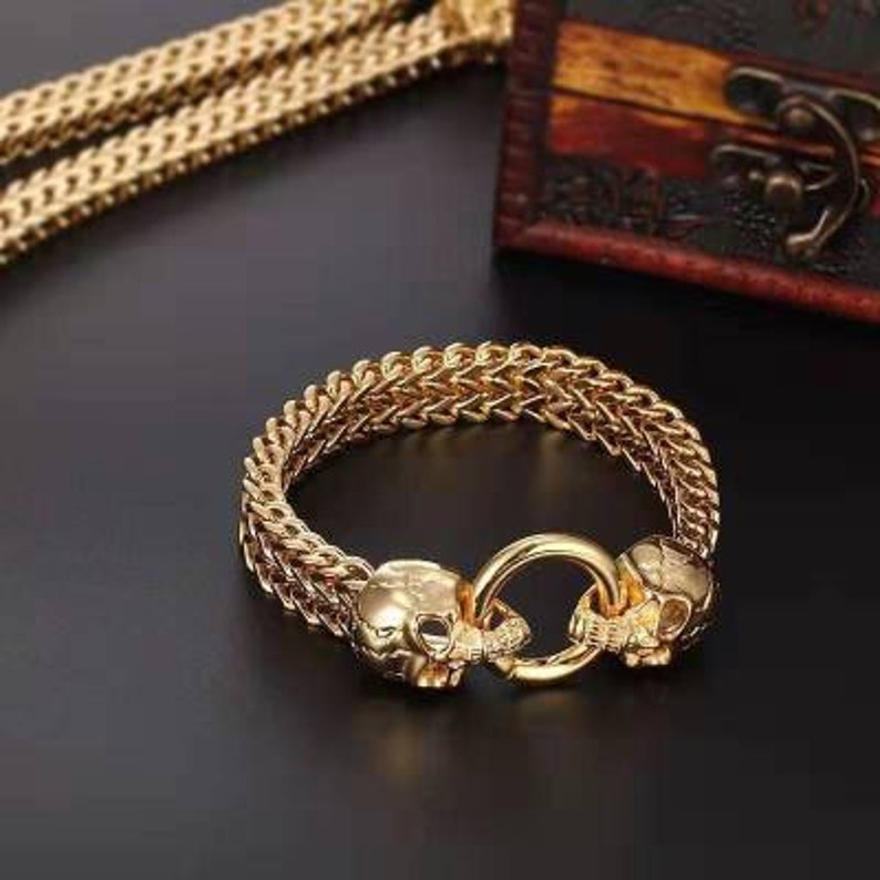 Gold Double Lion Head Bracelet Men's Bracelet Etsy