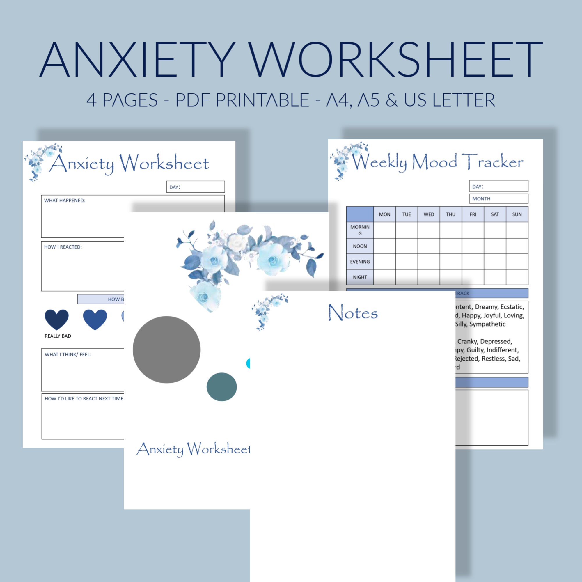 anxiety worksheet anxiety journal anxiety planner mood etsy canada