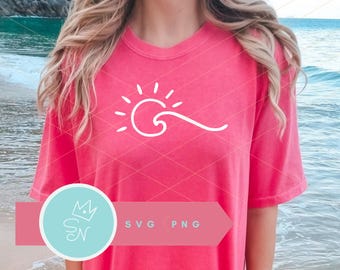 Wave and sun SVG PNG, Wave svg, Sunshine Sunset Sunrise, Surf svg, Ocean waves svg, Hello summer, Beach Sun and seas shirt design - 3 files