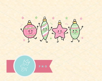 Happy Christmas doodles PNG, Cute smiling characters sublimation design, Christmas ornaments png, Christmas doodles clipart, Fun hand drawn