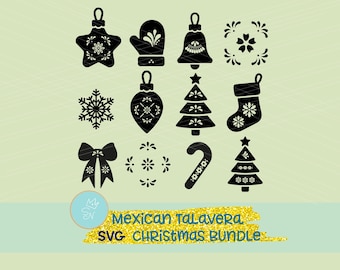 Mexican Talavera Christmas SVG bundle, Talavera flowers svg, Talavera heart svg Estilo talavera, Spanish tile pattern, Mexican folk art gift