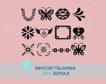 Mexican Talavera SVG bundle, Talavera corazon, Talavera heart svg, Estilo talavera tile, Spanish tile pattern, Talavera flowers, Mexican art