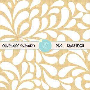 May include: A seamless pattern design featuring white teardrop shapes against a tan background. The text "seamless pattern" and "PNG 12x12 inch" are displayed on a light blue banner.