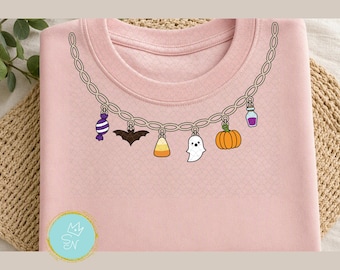 Halloween necklace PNG, Cute Halloween png, Charms png, Spooky season design, Unique Halloween diy, Halloween mini icons, Cute fall doodles