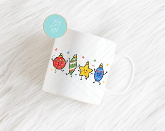 Happy Christmas doodles PNG, Cute smiling characters sublimation design, Christmas ornaments png, Christmas doodles clipart, Fun hand drawn