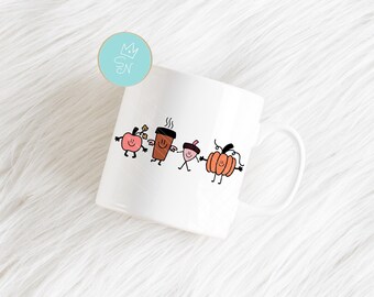 Happy doodles fall PNG, Cute smiling characters sublimation design, Orange Pink fall doodles clipart, Pumpkins season, Hello fall trendy PNG