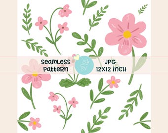 Patrón sin costuras de flores rosas, patrón repetitivo de flores de primavera, papel digital para invitaciones, estampado sin costuras femenino, estampado fresco sin costuras, JPG preppy