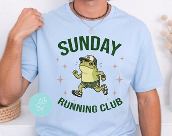 Sunday running club PNG, Runners PNG, Funny runner gift, Funny jogging tee, Retro frog, marathon training, Cardio workout PNG Cute Race Day