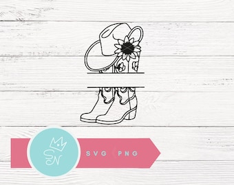 Cowgirl monogram SVG PNG, Split monogram SVG, Western svg, Split monogram clipart, Cowgirl floral clipart, Cowgirl boots png, Split svg png