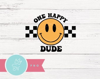 One Happy Dude PNG, Kids birthday png, Happy birthday png, Boys png, Groovy png, Cool birthday, Retro birthday design, Trendy toddler - PNG