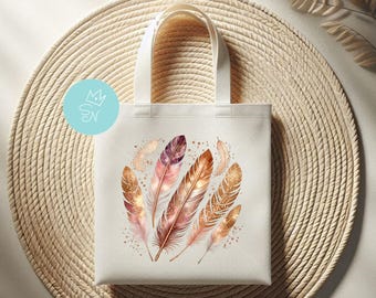 Boho PNG, Boho sublimation design, Boho Feather png, Astrology sublimation, Mystical boho png, Celestial, Watercolor Feathers, Rose gold png