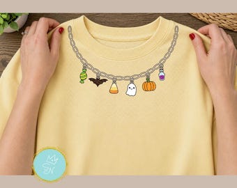 Halloween necklace PNG, Cute Halloween png, Charms png, Spooky season design, Unique Halloween diy, Halloween mini icons, Cute fall doodles