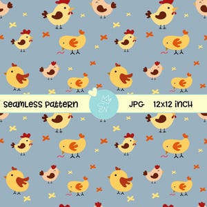 Cute chickens seamless background, Farmhouse chicken repeating pattern, Homesteading background, Farm animals, Trendy Seamless Chickens JPG