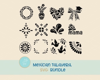 Mexican Talavera SVG bundle, Talavera corazon, Talavera heart svg, Estilo talavera tile, Spanish tile pattern, Talavera flowers, Mexican art