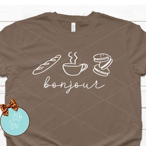 Bonjour PNG, Doodle de desayuno PNG, Diseño de comida francesa, Minimalista elegante, Sublimación de París, Amante del café, Pastelería, Regalo para persona matutina