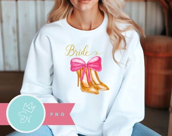 Pink Bow Trendy Bride PNG, Coquette png, Bows png, Soft girl, Aesthetic, Ribbon, Girly, Gold shoes, Coquette wedding design, Watercolor- PNG