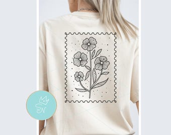 Flores vintage en linóleo PNG, delicada impresión en linóleo, sello de flores negras, arte digital de flores silvestres, impresión de mercado de flores, flores monótonas PNG