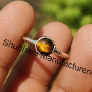 Tiger Eye Ring, Sterling Silver 925, Minimalist Gemstone Ring, Dainty Tiger&#39;s Eye Jewelry, Handmade Gift for Her, Natural Brown Stone Ring