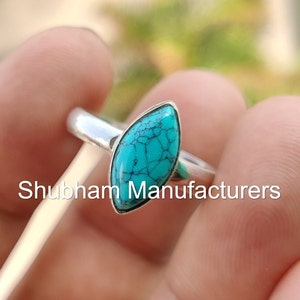 Anello in turchese autentico, anello in argento sterling 925, anello con pietra preziosa boho, anello a forma di marquise, gioielli in turchese fatti a mano, pietra portafortuna di dicembre