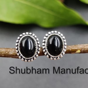 Black Onyx Stud Earrings, 925 Sterling Silver, Natural Onyx Post Earrings, Gemstone Jewelry, Daily Wear Earrings for Women, Gift for Her