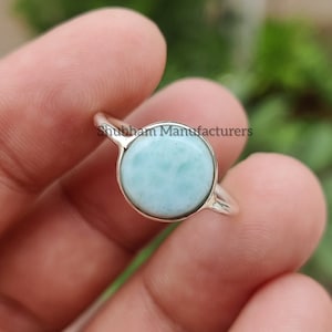 Larimar Ring, 925 Sterling Silver Ring, Handmade Ring for Women, Larimar Jewelry, Blue Stone Ring, Stackable Gemstone Ring, Daily Wear Ring