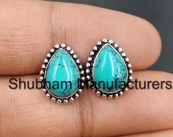 Turquoise sterlingzilveren oorknopjes: handgemaakte boho-edelsteensieraden