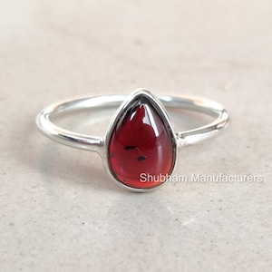 Bague grenat naturel, pierre précieuse cabochon en forme de poire, bague en argent sterling 925, bijoux d'inspiration vintage, cadeau pour l'amour