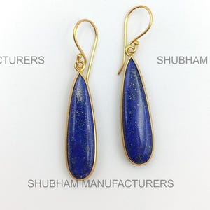 Natural Lapis Lazuli, Dark Blue Teardrop Earrings, 18k Gold Plated Silver, Drop & Dangle Earrings, Handmade Gemstone Jewelry Gift For Her