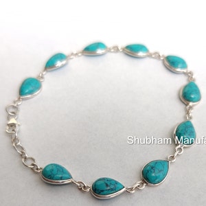 Natural Turquoise Bracelet, 925 Sterling Silver Bracelet, Adjustable Blue Stone Bracelet, December Birthstone Jewelry, Everyday Bracelet